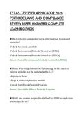 TEXAS CERTIFIED APPLICATOR 2026&NewLine;PESTICIDE LAWS AND COMPLIANCE&NewLine;REVIEW PAPER ANSWERS COMPLETE&NewLine;LEARNING PACK