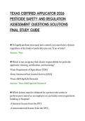 TEXAS CERTIFIED APPLICATOR 2026&NewLine;PESTICIDE SAFETY AND REGULATION&NewLine;ASSESSMENT QUESTIONS SOLUTIONS&NewLine;FINAL STUDY GUIDE