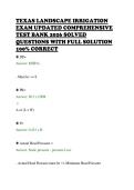 TEXAS LANDSCAPE IRRIGATION&NewLine;EXAM UPDATED COMPREHENSIVE&NewLine;TEST BANK 2026 SOLVED&NewLine;QUESTIONS WITH FULL SOLUTION&NewLine;100&percnt; CORRECT