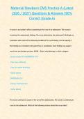 Maternal Newborn CMS Practice A &lpar;Latest 2026 2027&rpar; Questions & Answers 100- Correct -Grade A