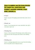 TEXAS PLUMBING MASTER EXAM REVIEW&NewLine;TEST BANK FULL QUESTIONS AND&NewLine;CORRECT ANSWERS VERIFIED STUDY&NewLine;SHEET GRADED A&plus;