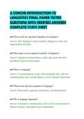 A CONCISE INTRODUCTION TO&NewLine;LINGUISTICS FINAL PAPER TESTED&NewLine;QUESTIONS WITH VERIFIED ANSWERS&NewLine;COMPLETE STUDY SHEET