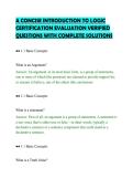 A CONCISE INTRODUCTION TO LOGIC&NewLine;CERTIFICATION EVALUATION VERIFIED&NewLine;QUESTIONS WITH COMPLETE SOLUTIONS&NewLine;