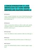 A CONCISE INTRODUCTION TO LOGIC&NewLine;CERTIFICATION TEST PAPER VERIFIED&NewLine;QUESTIONS AND SOLUTIONS GRADED A&plus;&NewLine;
