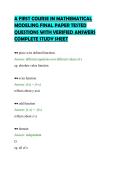 A FIRST COURSE IN MATHEMATICAL&NewLine;MODELING FINAL PAPER TESTED&NewLine;QUESTIONS WITH VERIFIED ANSWERS&NewLine;COMPLETE STUDY SHEET&NewLine;