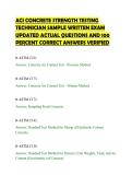 ACI CONCRETE STRENGTH TESTING&NewLine;TECHNICIAN SAMPLE WRITTEN EXAM&NewLine;UPDATED ACTUAL QUESTIONS AND 100&NewLine;PERCENT CORRECT ANSWERS VERIFIED