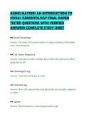AGING MATTERS AN INTRODUCTION TO&NewLine;SOCIAL GERONTOLOGY FINAL PAPER&NewLine;TESTED QUESTIONS WITH VERIFIED&NewLine;ANSWERS COMPLETE STUDY SHEET