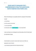 FOOD SAFETY MANAGER TEST &ndash;&NewLine;COMPREHENSIVE PRACTICE QUESTIONS&NewLine;WITH VERIFIED SOLUTIONS 2026