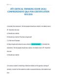 ATI CRITICAL THINKING EXAM 2026&vert;&NewLine;COMPREHENSIVE Q&A FOR CERTIFICATION&NewLine;SUCCESS