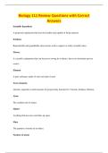Biology 111 Review Questions with Correct&NewLine;Answers