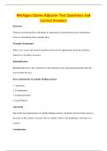Michigan Claims Adjuster Test Questions and&NewLine;Correct Answers