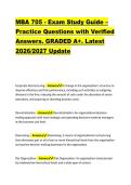 MBA 705 - Exam Study Guide &ndash; &NewLine;Practice Questions with Verified &NewLine;Answers&period; GRADED A&plus;&period; Latest &NewLine;2026&sol;2027 Update 