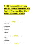 MCCC Entrance Exam Study &NewLine;Guide &ndash; Practice Questions with &NewLine;Verified Answers&period; GRADED A&plus;&period; &NewLine;Latest 2026&sol;2027 Update 