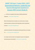 MGMT 339 Exam 1 &lpar;Latest 2026 2027&rpar; Organizational Behavior&comma; Leadership and Business Management Questions & Answers 100- Correct -Grade A-