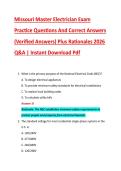 Missouri Master Electrician Exam &NewLine;Practice Questions And Correct Answers &NewLine;&lpar;Verified Answers&rpar; Plus Rationales 2026 &NewLine;Q&A &vert; Instant Download Pdf