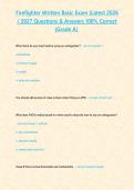Firefighter Written Basic Exam &lpar;Latest 2026 2027 Questions & Answers 100- Correct -Grade A