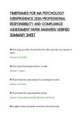 TIMEFRAMES FOR MA PSYCHOLOGY&NewLine;JURISPRUDENCE 2026 PROFESSIONAL&NewLine;RESPONSIBILITY AND COMPLIANCE&NewLine;ASSESSMENT PAPER ANSWERS VERIFIED&NewLine;SUMMARY SHEET