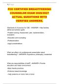 PCE CERTIFIED BREASTFEEDING &NewLine;COUNSELOR EXAM 2026&sol;2027 &NewLine;ACTUAL QUESTIONS WITH &NewLine;VERIFIED ANSWERS&period;PCE CERTIFIED BREASTFEEDING &NewLine;COUNSELOR EXAM 2026&sol;2027 &NewLine;ACTUAL QUESTIONS WITH &NewLine;VERIFIED ANSWERS&period;