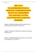 WGU D413 &NewLine;TELECOMMUNICATIONS & &NewLine;WIRELESS COMMUNICATIONS &NewLine;OBJECTIVE ASSESSMENT &NewLine;&lpar;OA&rpar; 2026&sol;2027 ACTUAL &NewLine;QUESTIONS WITH VERIFIED &NewLine;ANSWERS&period;