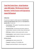 Texas Pest Control Exam &ndash; Actual Questions&NewLine;Latest 2026 Update &vert; TDA Structural & General&NewLine;Standards &vert; Verified Answers with Explanations&vert;&NewLine;Instant Pdf Download&NewLine;INTRODUCTION&NewLine;This practice exam is designed for candidates preparing for the Texas Pest Cont