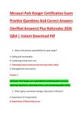 Missouri Park Ranger Certification Exam &NewLine;Practice Questions And Correct Answers &NewLine;&lpar;Verified Answers&rpar; Plus Rationales 2026 &NewLine;Q&A &vert; Instant Download Pdf 