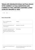 TEXAS LIFE INSURANCE EXAM &lpar;ACTUAL EXAM&rpar; WITH CORRECT ACTUAL QUESTIONS AND CORRECTLY WELL DEFINED ANSWERS LATEST ALREADY GRADED A&plus; 2026