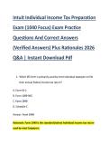 Intuit Individual Income Tax Preparation &NewLine;Exam &lpar;1040 Focus&rpar; Exam Practice &NewLine;Questions And Correct Answers &NewLine;&lpar;Verified Answers&rpar; Plus Rationales 2026 &NewLine;Q&A &vert; Instant Download Pdf 