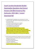 South Carolina Residential Builder &NewLine;Examination Questions And Correct &NewLine;Answers &lpar;Verified Answers&rpar; Plus &NewLine;Rationales 2026 Q&A &vert; Instant &NewLine;Download Pdf 