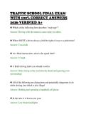 TRAFFIC SCHOOL FINAL EXAM&NewLine;WITH 100&percnt; CORRECT ANSWERS&NewLine;2026 VERIFIED A&plus;