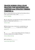 TRAFFIC SCHOOL FINAL EXAM&NewLine;PRACTICE TEST QUESTIONS AND&NewLine;ANSWERS 2026 UPDATED VERSION&NewLine;VERIFIED A&plus;&NewLine;