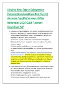 Virginia Real Estate Salesperson &NewLine;Examination Questions And Correct &NewLine;Answers &lpar;Verified Answers&rpar; Plus &NewLine;Rationales 2026 Q&A &vert; Instant &NewLine;Download Pdf