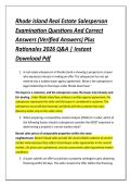 Rhode Island Real Estate Salesperson &NewLine;Examination Questions And Correct &NewLine;Answers &lpar;Verified Answers&rpar; Plus &NewLine;Rationales 2026 Q&A &vert; Instant &NewLine;Download Pdf 