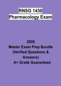 RNSG 1430 Pharmacology Exam &vert; Questions & Answers&comma; Practice Test&comma; Study Guide & Revision Notes &vert; Latest 2026 PDF