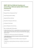 MGMT 3300 Final EXAM with Questions and &NewLine;Answers&sol;Plus a Rationale Updated 2026 A&plus;&sol;Instant &NewLine;Download PDF