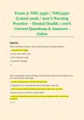 Exam 3&colon; NSG 3450 &sol; NSG3450 &NewLine;&lpar;Latest 2026 &sol; 2027&rpar; Nursing &NewLine;Practice &ndash; Mental Health &vert; 100&percnt; &NewLine;Correct Questions & Answers - &NewLine;Galen