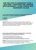 NUR 2092 Health Assessment Exam 2 &vert; Rasmussen College &vert; Practice Questions & Answers with Rationales &vert; 2026 Study Guide