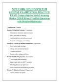 NEW YORK HOME INSPECTOR &NewLine;LICENSE EXAMINATION PRACTICE &NewLine;EXAM Comprehensive State Licensing &NewLine;Review 2026 Edition &vert; Verified Questions &NewLine;with Detailed Rationales