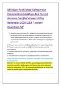 Michigan Real Estate Salesperson &NewLine;Examination Questions And Correct &NewLine;Answers &lpar;Verified Answers&rpar; Plus &NewLine;Rationales 2026 Q&A &vert; Instant &NewLine;Download Pdf 