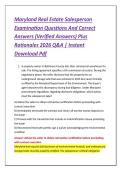 Maryland Real Estate Salesperson &NewLine;Examination Questions And Correct &NewLine;Answers &lpar;Verified Answers&rpar; Plus &NewLine;Rationales 2026 Q&A &vert; Instant &NewLine;Download Pdf