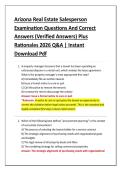 Arizona Real Estate Salesperson &NewLine;Examination Questions And Correct &NewLine;Answers &lpar;Verified Answers&rpar; Plus &NewLine;Rationales 2026 Q&A &vert; Instant &NewLine;Download Pdf 