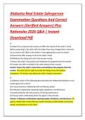Alabama Real Estate Salesperson &NewLine;Examination Questions And Correct &NewLine;Answers &lpar;Verified Answers&rpar; Plus &NewLine;Rationales 2026 Q&A &vert; Instant &NewLine;Download Pdf 