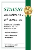 STA1510  ASSIGNMENT 2 &lpar;QUIZ ANSWERS&rpar; 2026 - COMPLETE ANSWERS 