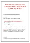 FLORIDA ELECTRICAL CONTRACTOR &NewLine;EXAM&vert;250 PRACTICE QUESTIONS WITH &NewLine;ANSWERS & RATIONALES