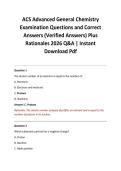 ACS Advanced General Chemistry Examination Questions and Correct Answers &lpar;Verified Answers&rpar; Plus Rationales 2026 Q&A &vert; Instant Download Pdf