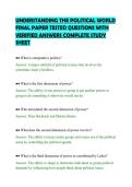 UNDERSTANDING THE POLITICAL WORLD&NewLine;FINAL PAPER TESTED QUESTIONS WITH&NewLine;VERIFIED ANSWERS COMPLETE STUDY&NewLine;SHEET