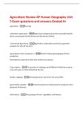 Agriculture Review AP Human Geography Unit&NewLine;5 Exam questions and answers Graded A&plus;&NewLine;agriculture -farming&NewLine;subsistence agriculture -Agriculture designed primarily to provide food for&NewLine;direct consumption by the farmer and the farmer's family&NewLine;Commerc