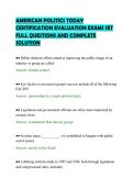 AMERICAN POLITICS TODAY&NewLine;CERTIFICATION EVALUATION EXAMS SET&NewLine;FULL QUESTIONS AND COMPLETE&NewLine;SOLUTION&NewLine;