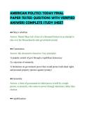 AMERICAN POLITICS TODAY FINAL&NewLine;PAPER TESTED QUESTIONS WITH VERIFIED&NewLine;ANSWERS COMPLETE STUDY SHEET