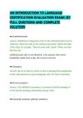 AN INTRODUCTION TO LANGUAGE&NewLine;CERTIFICATION EVALUATION EXAMS SET&NewLine;FULL QUESTIONS AND COMPLETE&NewLine;SOLUTION