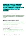 ANALYZING AMERICAN DEMOCRACY&NewLine;POLITICS AND POLITICAL SCIENCE&NewLine;CERTIFICATION EVALUATION EXAMS SET&NewLine;FULL QUESTIONS AND COMPLETE&NewLine;SOLUTION
